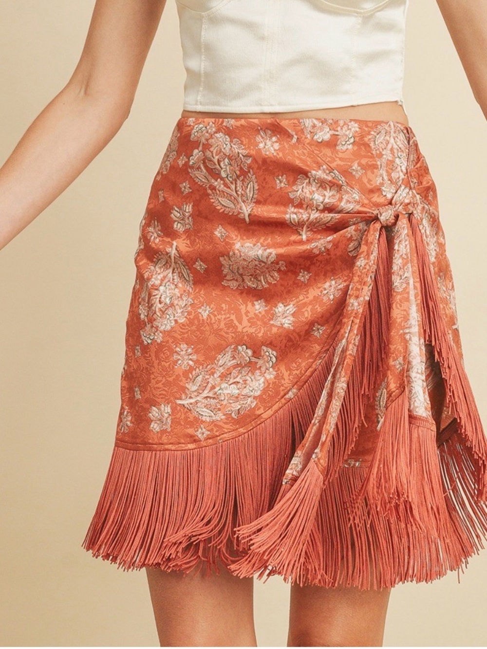 Dress Forum Fringe Faux-Wrap Mini Skirt | Small